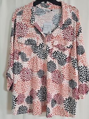 Emily Daniels Pink Floral 3 Button-Front Women's Top